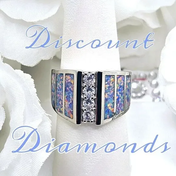 Moissanite & White Lavender Opal Cocktail Ring on 925 Sterling Silver - Picture 1 of 8